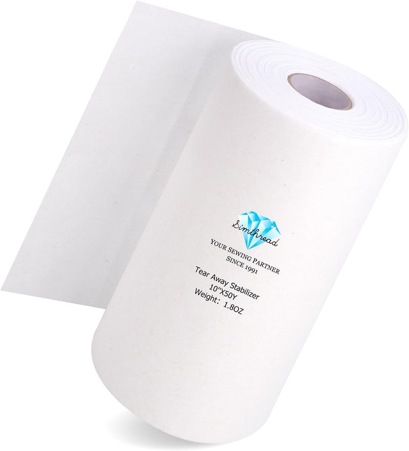 simthread Tear Away Embroidery Stabilizer - Viscose 100% 1.8 OZ Medium Weight 10" x 50 Yards/Roll - Image 1